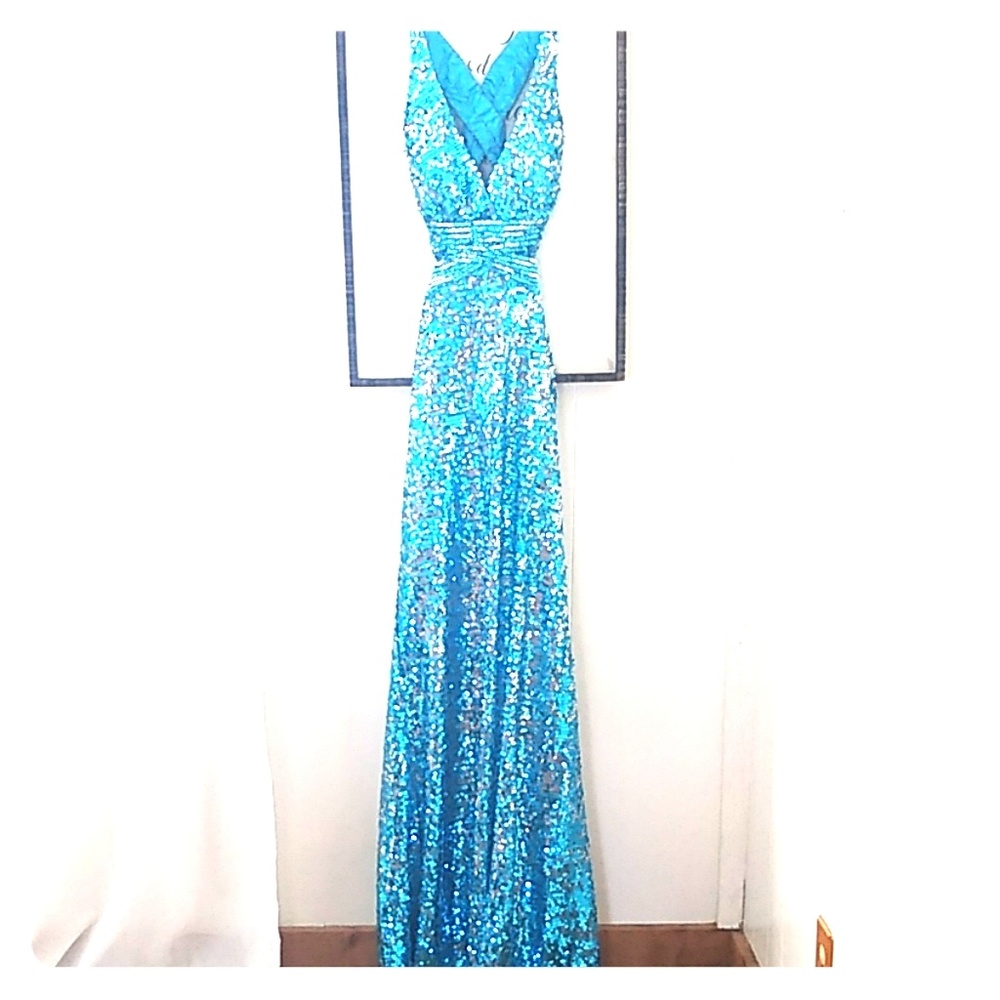 Aqua and silver sequin formal dress size 8